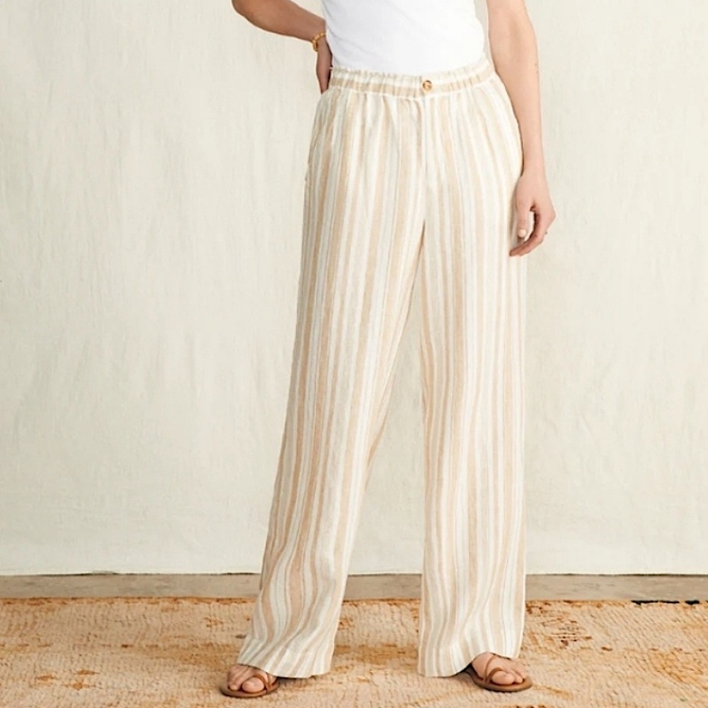 Faherty Monterey Linen Pant Striped Natural Bombay Stone Medium